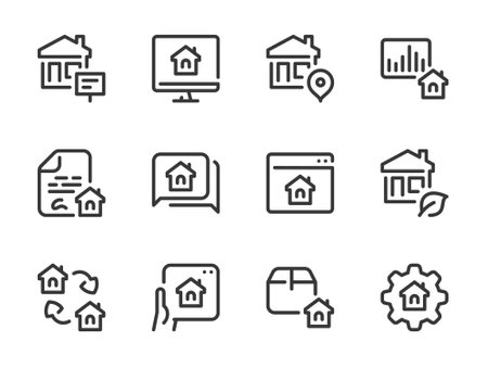 Real Estate and Property vector line icons. Building, House, Apartment and Home ownership outline icon set.のイラスト素材