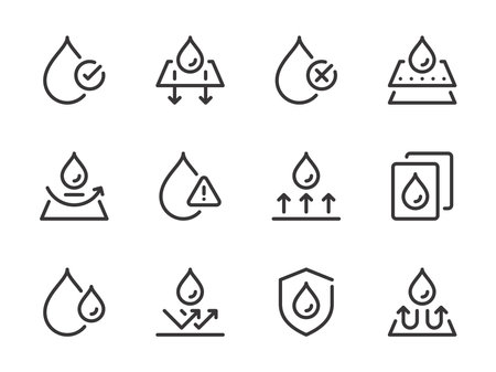 Water drop and Liquid vector line icons. Droplet and Aqua outline icon set.のイラスト素材