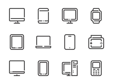 Gadgets and Devices vector line icons. Electronics outline icon set.のイラスト素材