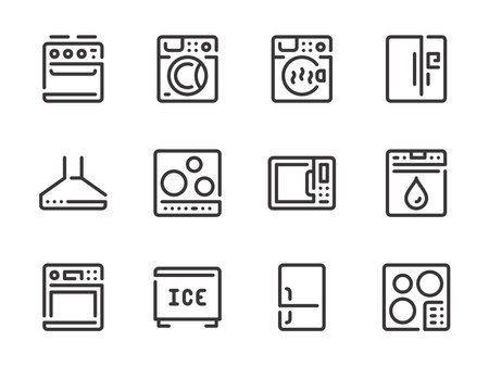 Household Appliances vector line icons. Appliances for Kitchen and Home outline icon set.のイラスト素材