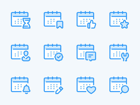 Calendar, Timetable and Date vector line icons. Schedule, Event and Appointment outline icon set.のイラスト素材