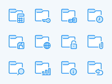 Folder configurations and Data directory vector line icons. Archive of Files and Documents outline icon set.のイラスト素材