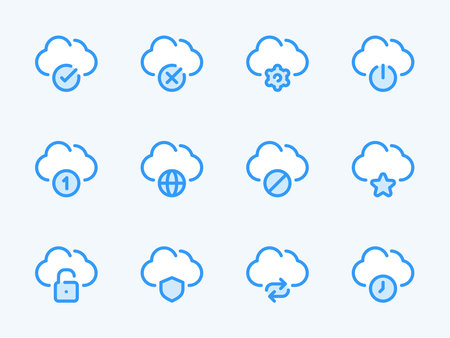 Cloud Computing Services and Configurations vector line icons. Online Storage Preferences outline icon set. Cloud Connection, Protection, Password, Access, Notification, Synchronization and more.のイラスト素材
