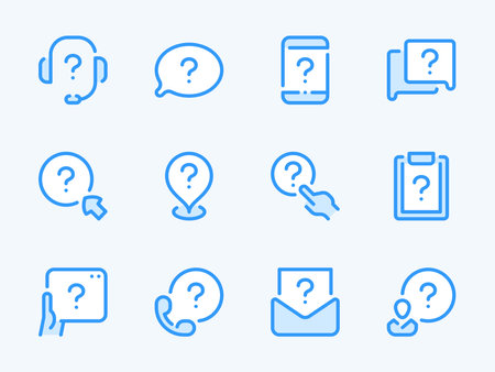 Question mark and Problem solution vector line icons. FAQ and Help outline icon set. Quiz, Mail Notification, Inquiry, Assistance, Online Support and more.のイラスト素材