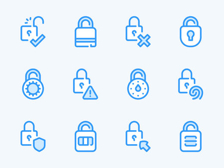 Lock and Padlock vector line icons. Login and Access outline icon set. Unlock, Open, Safeguard, Password, Protection and more.のイラスト素材