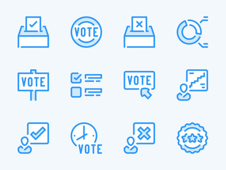 Election and Voting vector line icons. Vote and Polling outline icon set. Debate, Protest, Democracy, Ballot Box, Candidate, Rating, Statistics and more.のイラスト素材
