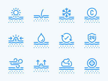 Skin care and Beauty vector line icons. Skin problems and Treatment outline icon set. Skincare, Acne, Protection, Hair, Pimple, Cream, Healthcare and more.のイラスト素材