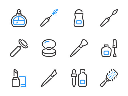 Beauty and Makeup vector line icons. Cosmetics and Personal Facial Care outline icon set.のイラスト素材