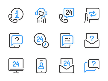 Customer support service and Helpline vector line icons. Help, Assistance and Consulting outline icon set.のイラスト素材