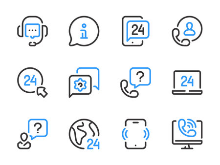 Customer support service and Helpline vector line icons. Help, Assistance and Consulting outline icon set.のイラスト素材