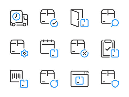 Shipping, Logistics and Delivery vector line icons. Deliver the Package and Order Transportation outline icon set.のイラスト素材