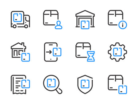 Shipping, Logistics and Delivery vector line icons. Deliver the Package and Order Transportation outline icon set.のイラスト素材