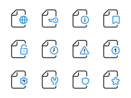 Document vector line icons. File data and Configurations outline icon set.のイラスト素材