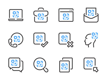 QR code vector line icons. Coded information outline icon set. Digital tag, Code scan, Encrypted data, Link barcode and more.のイラスト素材