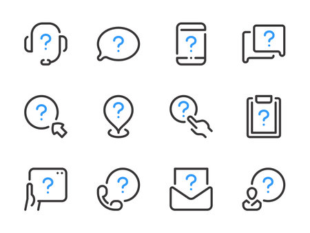 Question mark and Problem solution vector line icons. Faq, Help, Quiz and Inquiry outline icon set.のイラスト素材
