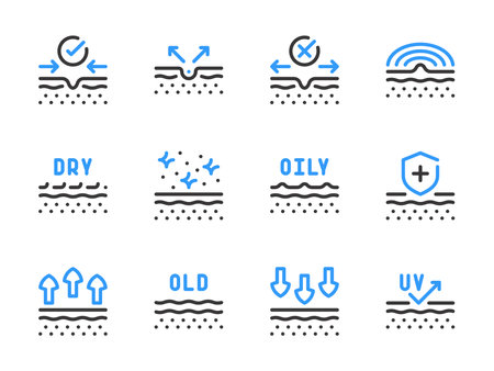 Skin care and Beauty vector line icons. Skin problems, Treatment and Skincare outline icon set.のイラスト素材