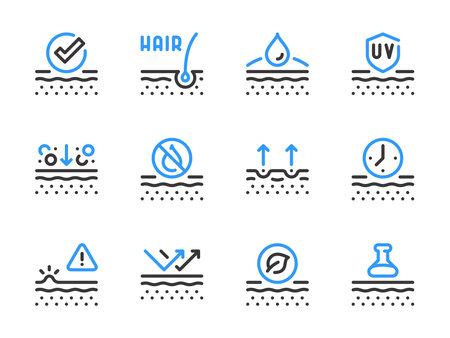 Skin care and Beauty vector line icons. Skin problems, Treatment and Skincare outline icon set.のイラスト素材