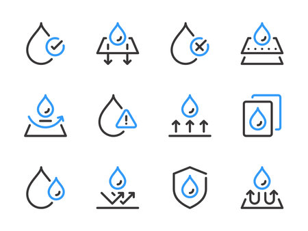 Water drop and Liquid vector line icons. Droplet and Aqua outline icon set.のイラスト素材