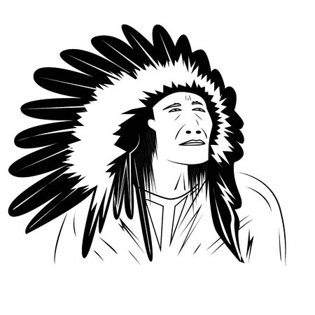 native american man, portrait black and white drawing, vector illustrationのイラスト素材
