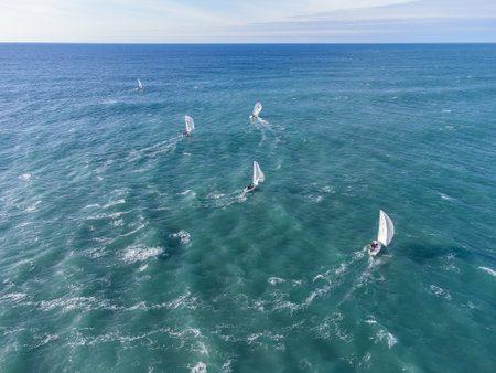 Sailboat at aerial, Fisht stadium, Russia Sochi. High quality photoの写真素材