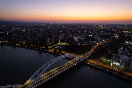 Sunset over the Beautiful City Novi Sad, Seerbia. High quality photoの写真素材