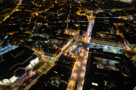 City Square in the Beautiful Novi Sad, for the New Year in the night. Serbia. High quality photoの写真素材