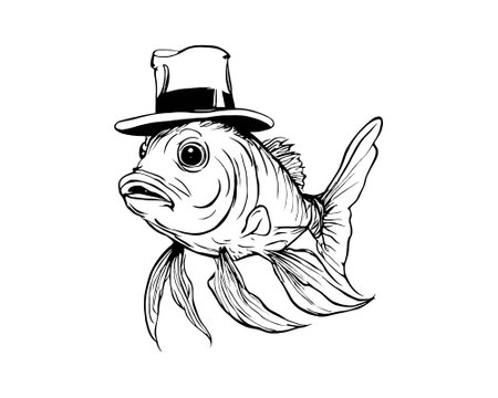 fish wearing a hat, aquarium fish, fishing, gentleman fish, cowboy, pet, gold fishのイラスト素材