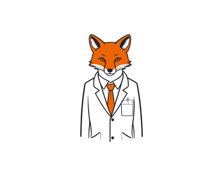 Fox Doctor or Lab Scientist Cartoon Character in White Coat. fox wearing lab coat vector artwork. clip art.のイラスト素材