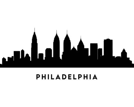 Philadelphia skyline, monochrome silhouette. Vector illustration. USA cityscape and landmark designのイラスト素材