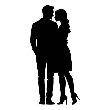 Silhouette of Couple Sharing a Warm Embrace Depicting Emotional Bond, Love Story, Relationship Goals, and Intimate Connection in Vector Artのイラスト素材