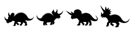 Set of Styracosaurus Dinosaurs in Prehistoric Landscape Background, Jurassic Wildlife Scene for Education, Nature Design, or Dinosaur-Themed Wallpaperのイラスト素材