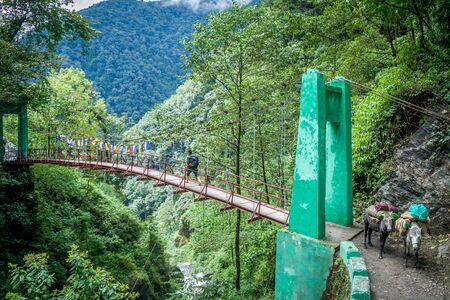 The first bridge from Yuksom to Sachen over Pha Khola. we came across this bridge on the first day of beautiful Goechala Trek.の写真素材