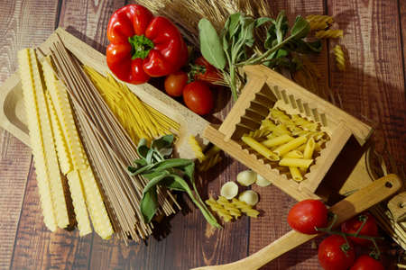 healthy italian food pasta with tomatoesの写真素材