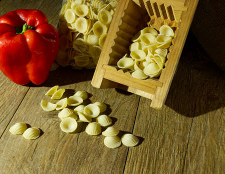 Healthy italian pasta orecchiette typical of the Puglia and Basilicata regionsの写真素材