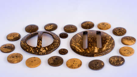 Coconut shell button Pattern in white backgroundの写真素材