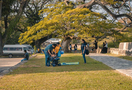Galle, Southern Province, Sri Lanka - 02 12 2021: People are relaxing in the parks and streets of Galle fort in the evening, historic and beautiful travel destination for the tourists.のeditorial素材