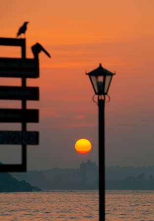Morning sun rise in the horizon, morning mist and beautiful scenic landscape in Galle.の写真素材
