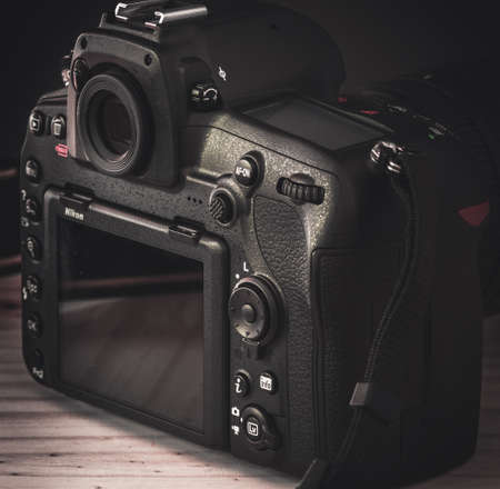 Galle, Sri Lanka - 02 17 2021: Nikon D850 DSLR camera, touch LCD display, and back dials with the...