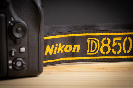 Galle, Sri Lanka - 02 17 2021: Nikon D850 modern full-frame DSLR back dials and view finder close up,のeditorial素材