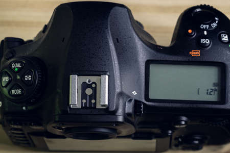 Dslr camera top view, close up Hotshoe mount.
