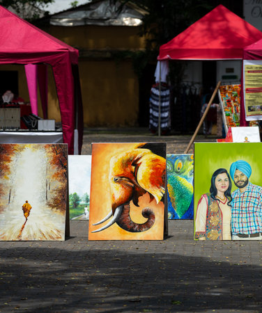 Galle, Sri Lanka - 06 11 2022: Painting collection exhibition at Galle.のeditorial素材