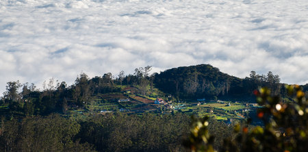 Beautiful central highlands landscape, photographing from above the clouds. Clouds river alongside the green mountain.の写真素材