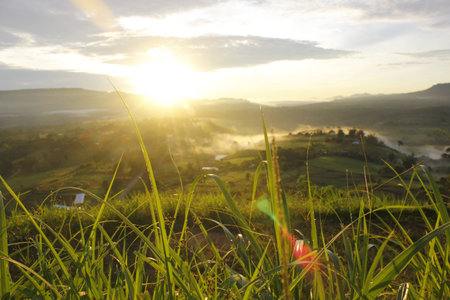 Sunset view from hillの写真素材