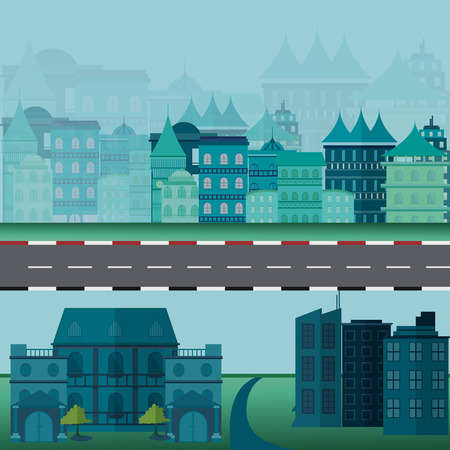 Urban landscape and city life Vector illustration.のイラスト素材
