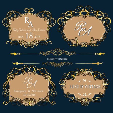 Gold decorative frame. Vintage logo templates Vector.のイラスト素材