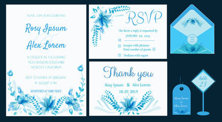 Vector set of invitation cards with flowers elements Wedding collectionのイラスト素材