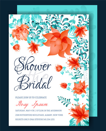 Floral Frame Bridal Shower Invitation or Wedding cardのイラスト素材