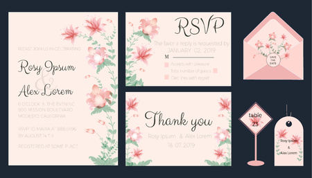 Vector set of invitation cards with flowers elements Wedding collectionのイラスト素材