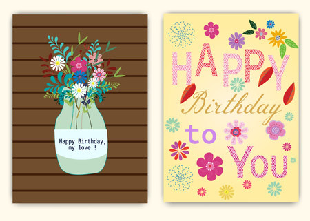 Happy birthday to you text on floral background in colorful theme.のイラスト素材