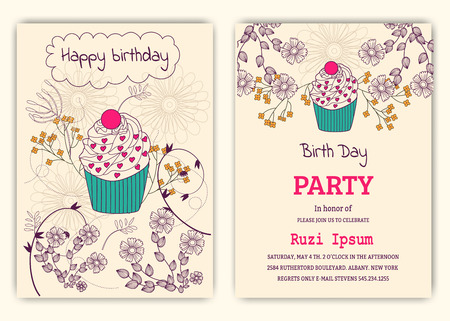 Happy birthday on floral background in colorful theme.のイラスト素材
